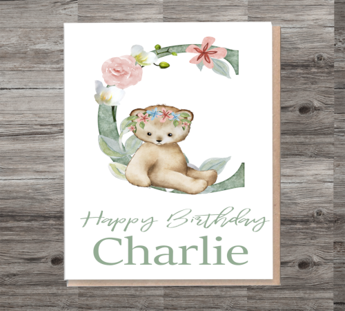 Initial Birthday Card, Card for Friend, Custom Birthday Card - Click Image to Close